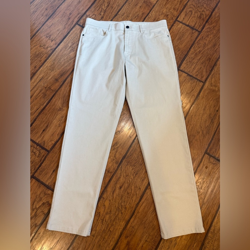 Haggar Iron Free Premium 5 Pocket Pants mens 36x32 tan beige performance stretch
